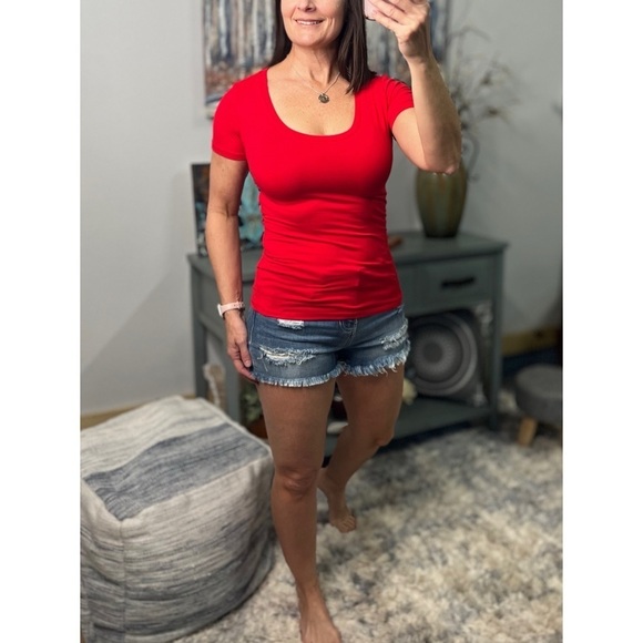 Scoop Neck Basic Boyfriend Short Sleeve Baby Tee Red 0423 - Picture 6 of 6